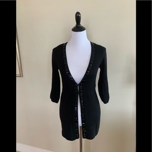 WHBM Black Tunic Sweater with Black Beads
